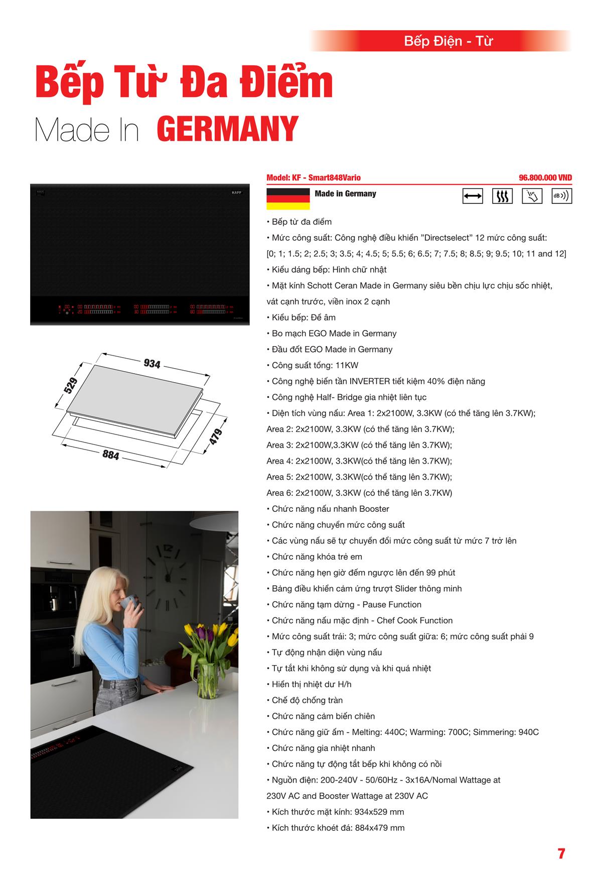 Bếp Từ Đức Kaff KF-Smart 848 Vario - Đa Điểm, 93cm, Mặt Kính Schott 16 Bếp Từ Đức Kaff KF-Smart 848 Vario - Đa Điểm, 93cm, Mặt Kính Schott