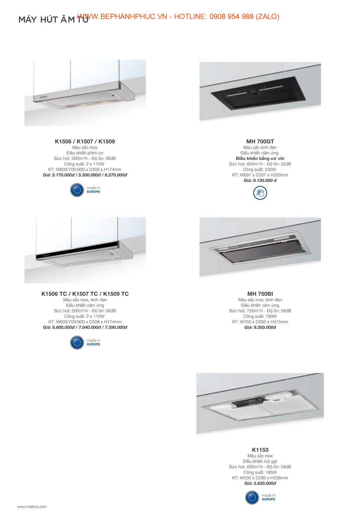 Catalogue Malloca Online - Thương hiệu số 1 VN