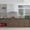 Kệ tủ bếp chữ I melamine tối giản M21-006 vân gỗ cửa kính 1 Kệ tủ bếp chữ I melamine tối gian M21-006 vân gỗ cửa kính