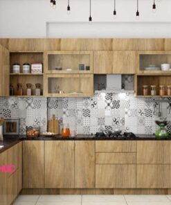 Kệ tủ bếp chữ L melamine vân gỗ M21-007 tối ưu không gian