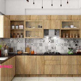 Kệ tủ bếp chữ L melamine vân gỗ M21-007 tối ưu không gian