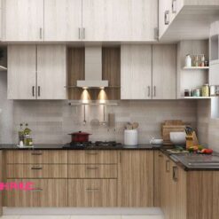 Kệ tủ bếp chữ U melamine đương đại M21-001 vân gỗ tự nhiên