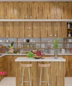 Kệ tủ bếp chữ U melamine đương đại M21-004 vân gỗ tự nhiên
