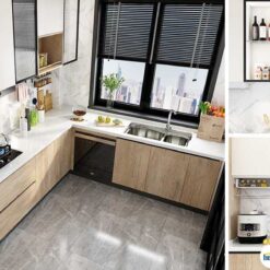 Tủ bếp chữ L chất liệu melamine vân gỗ KTB-L-20-01