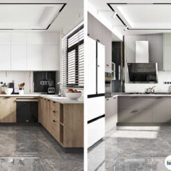 Tủ bếp chữ L chất liệu melamine hiện đại KTB-L-20-02