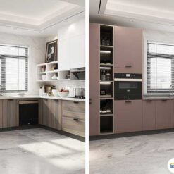 Tủ bếp chữ L chất liệu melamine hiện đại KTB-L-20-02