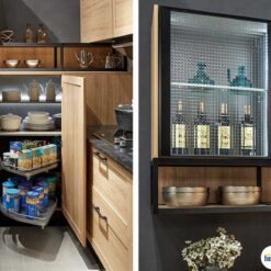 Tủ bếp chữ L chất liệu melamine vân gỗ KTB-L-20-03