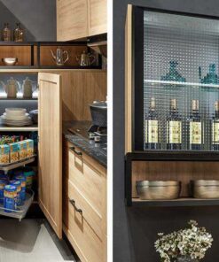 Tủ bếp chữ L chất liệu melamine vân gỗ KTB-L-20-03