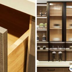 Tủ bếp chữ L chất liệu melamine vân gỗ KTB-L-20-04