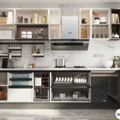 Tủ bếp chữ L chất liệu melamine không tay cầm KTB-L-20-05 11 Tủ bếp chữ L chất liệu melamine không tay cầm KTB-L-20-05