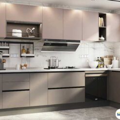 Tủ bếp chữ L chất liệu melamine không tay cầm KTB-L-20-05