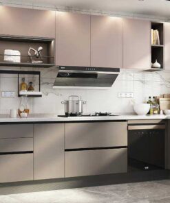 Tủ bếp chữ L chất liệu melamine không tay cầm KTB-L-20-05