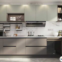 Báo giá Tủ bếp chữ L chất liệu melamine không tay cầm KTB-L-20-05 ở tphcm