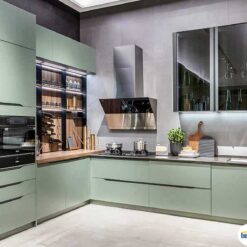 Tủ bếp chữ L chất liệu MDF sơn không tay cầm KTB-L-20-06