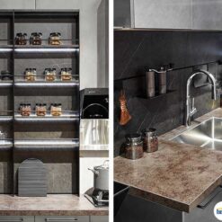 Tủ bếp chữ L chất liệu Melamnie vân kim loại KTB-L-20-07 7 Tủ bếp chữ L chất liệu melamine không tay cầm KTB-L-20-07