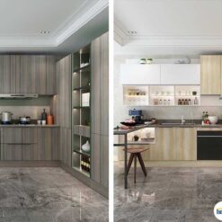 Tủ bếp chữ L chất liệu melamine vân gỗ KTB-L-20-08