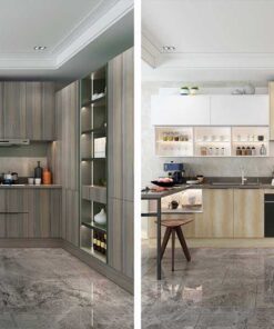 Tủ bếp chữ L chất liệu melamine vân gỗ KTB-L-20-08