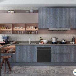 Tủ bếp chữ L chất liệu melamine vân gỗ KTB-L-20-08
