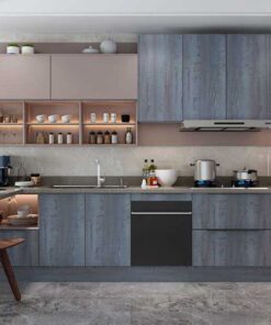 Tủ bếp chữ L chất liệu melamine vân gỗ KTB-L-20-08