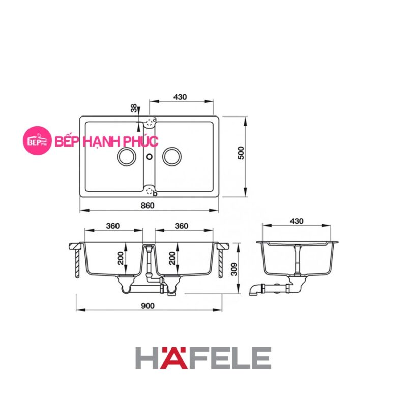 Chậu đá Hafele HS19-GEN2S90 - 2 hố chậu