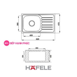 Chậu rửa Hafele Inox HS19-SSD1R60 - 1 hộc rửa có bàn ráo nước