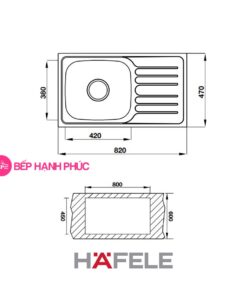 Chậu rửa Hafele Inox HS19-SSD1R60 - 1 hộc rửa có bàn ráo nước