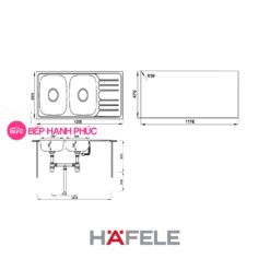 Chậu rửa Hafele Inox HS20-SSD2R90 - 2 hộc rửa 1 bàn chờ