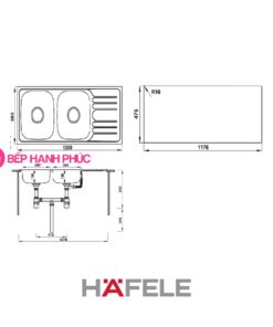 Chậu rửa Hafele Inox HS20-SSD2R90 - 2 hộc rửa 1 bàn chờ