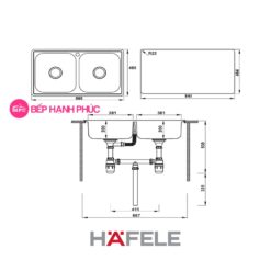 Chậu rửa Hafele Inox HS20-SSN2R90M - 2 hộc rửa