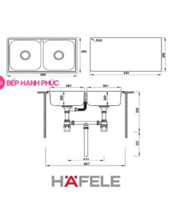 Chậu rửa Hafele Inox HS20-SSN2R90M - 2 hộc rửa
