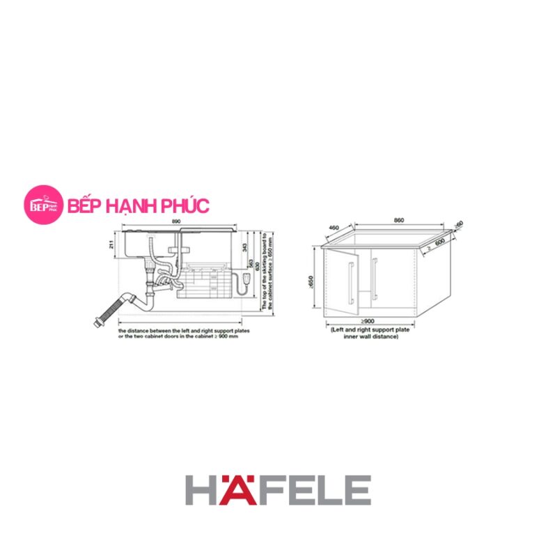 Chậu rữa hafele HDW-SD90A - Kết hợp máy rữa chén 6 bộ đồ ăn, 6,7 lít/ 1 lần rửa