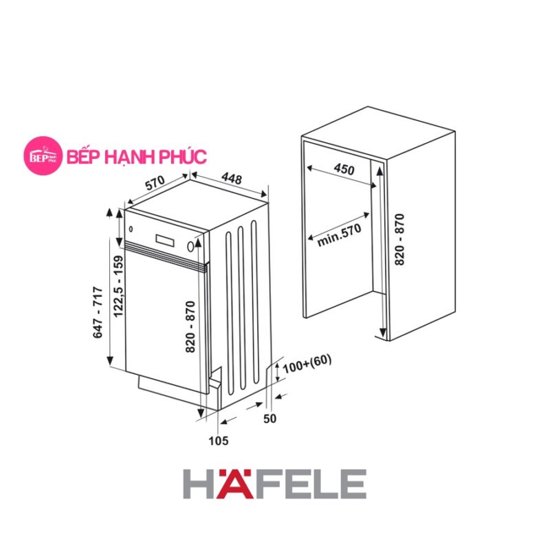 Máy rửa chén Hafele HDW-HI45A - Âm bán phần 10 bộ, 11 lít