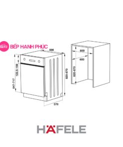 Máy rửa chén Hafele HDW-HI60B - âm bán phần 15 bộ, 09 lít/ 1 lần rửa