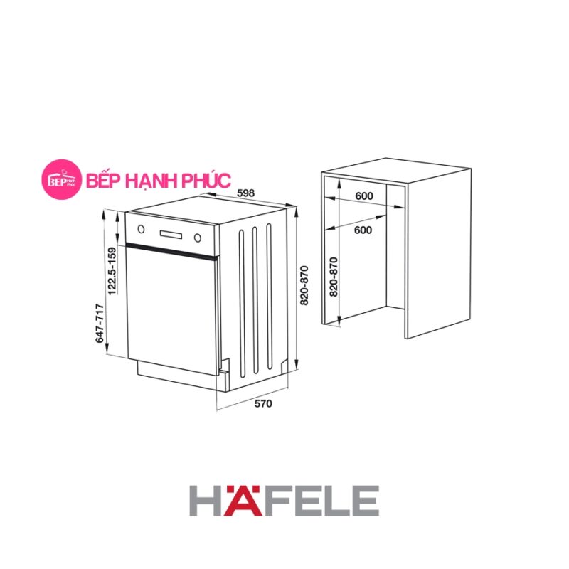 Máy rửa chén Hafele HDW-HI60B - âm bán phần 15 bộ, 09 lít/ 1 lần rửa
