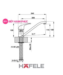 Vòi bếp Hafele HT19-CH1F135 - Vòi nóng/lạnh
