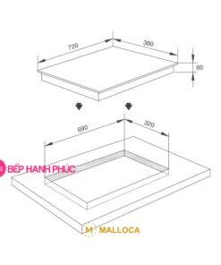 Bếp điện Malloca MH-02R - 2 điện chữ nhật 72cm mặt kính EuroKera