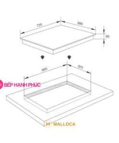 Bếp từ Malloca MH-02I D - 2 từ chữ nhật 72cm mặt kính EuroKera