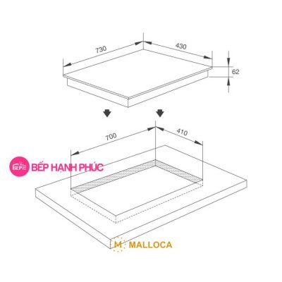 Bếp từ Malloca MH-732 EI - 2 từ chữ nhật 73cm mặt kính Vitroceramic