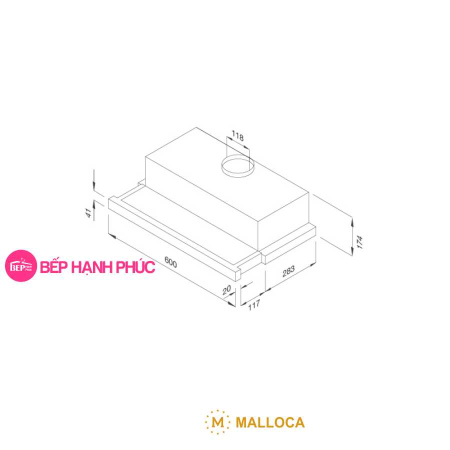 Máy hút mùi Malloca K1506 - Âm tủ kéo 60cm inox nút cơ học