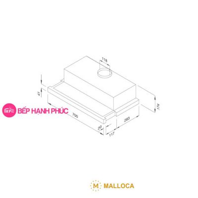Máy hút mùi Malloca K1507 - Âm tủ kéo 70cm inox nút cơ học