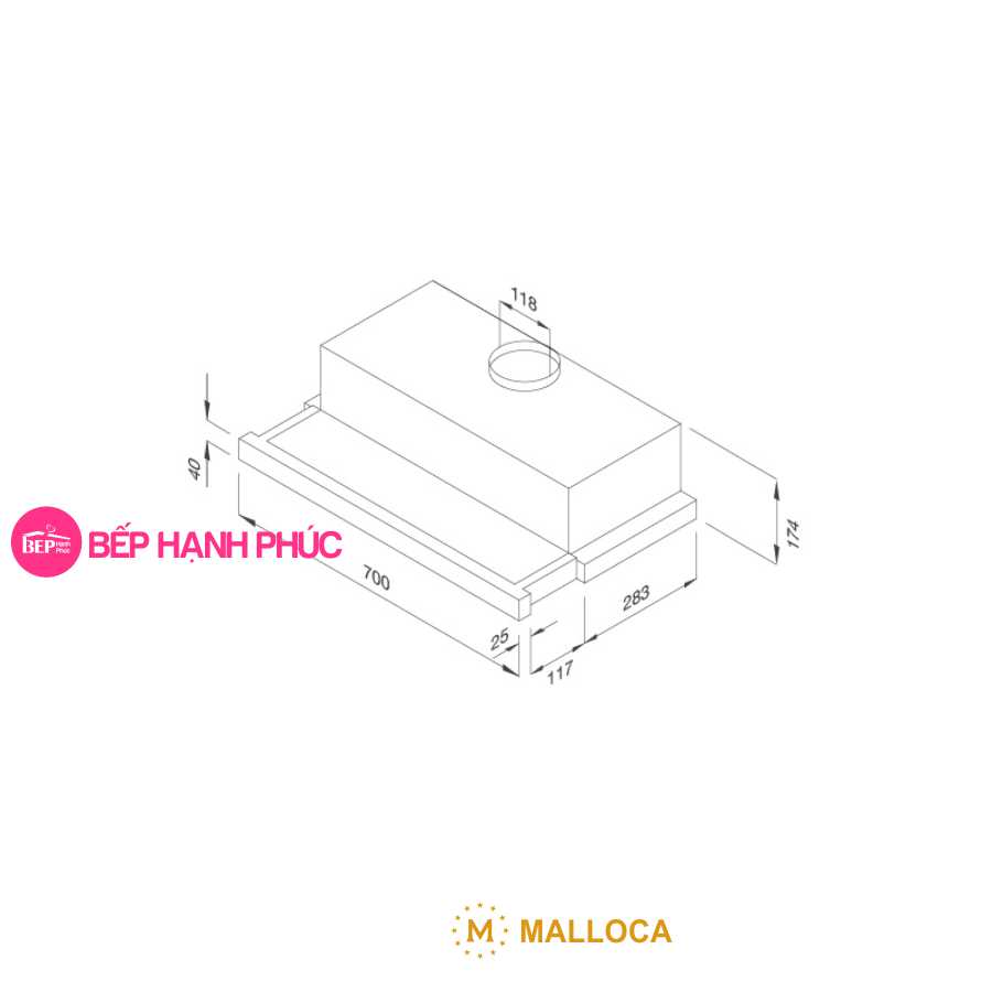 Máy hút mùi Malloca K1507 TC - Âm tủ kéo 70cm mặt kính cảm ứng