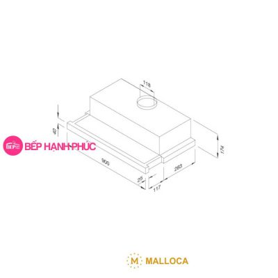 Máy hút mùi Malloca K1509 TC - Âm tủ kéo 90cm mặt kính cảm ứng