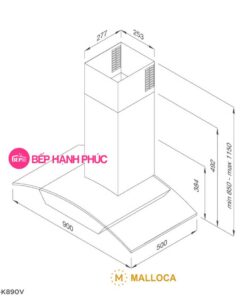 Máy hút mùi Malloca DELTA-K890V - Áp tường 90cm inox kính cong