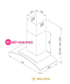 Máy hút mùi Malloca Gama K3155.7 - Áp tường 70cm inox kính cong cảm ứng