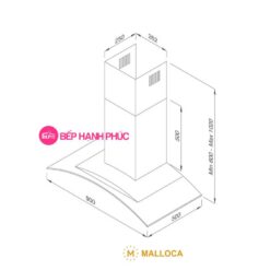 Máy hút mùi Malloca Gama K3155.9 - Áp tường 90cm inox kính cong cảm ứng