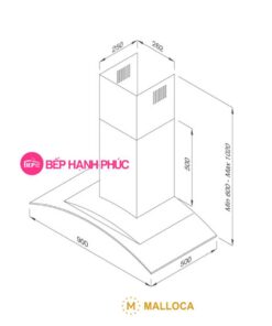 Máy hút mùi Malloca Gama K3155.9 - Áp tường 90cm inox kính cong cảm ứng