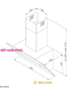 Máy hút mùi Malloca HORIZON K1574 - Áp tường 90cm mặt vát inox kính đen
