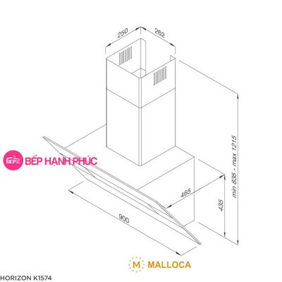 Máy hút mùi Malloca HORIZON K1574 - Áp tường 90cm mặt vát inox kính đen