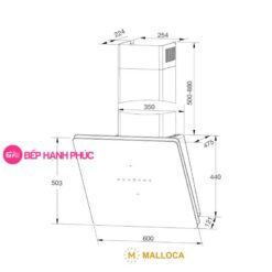 Máy hút mùi Malloca MC 60GT-B - Áp tường 60cm mặt vát kính đen