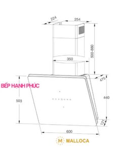 Máy hút mùi Malloca MC 60GT-B - Áp tường 60cm mặt vát kính đen